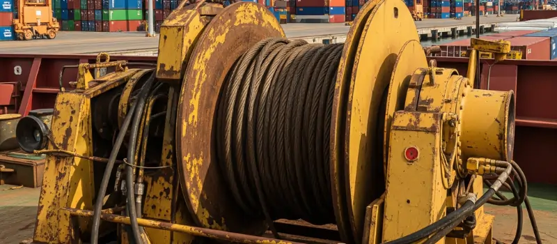 Electric industrial winch showing detailed specifications