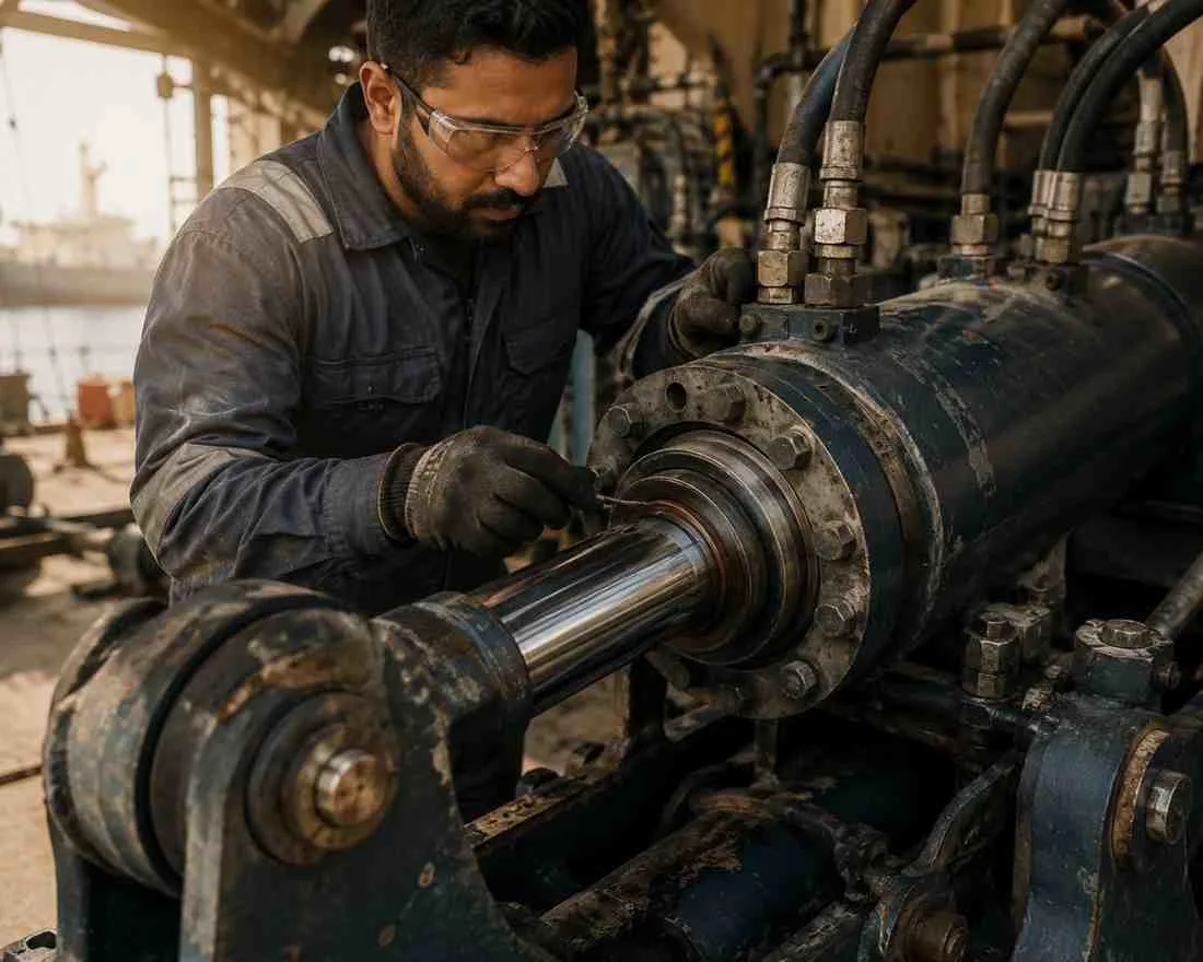 worker maintaaning hydraulic machines